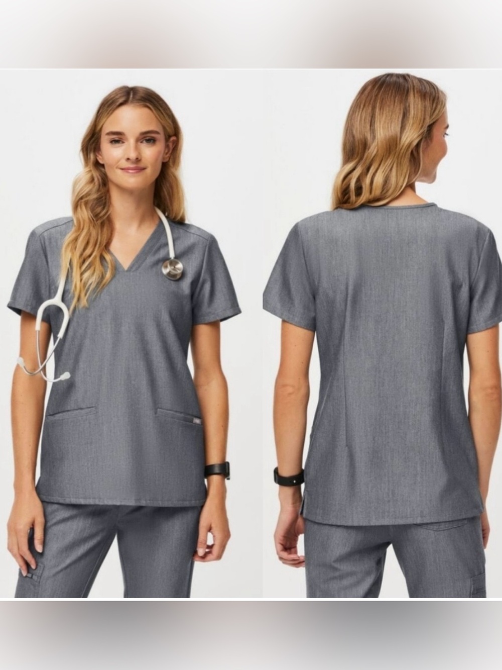 FIGS Casma 3 Pocket Scrub Top in Graphite Gray Women’s Medium